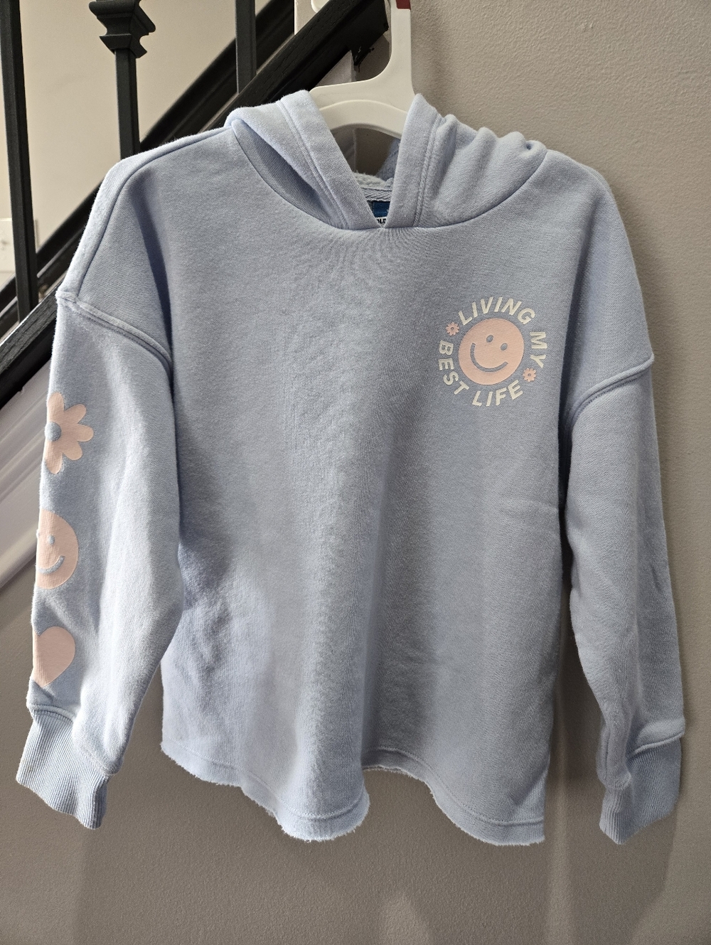 Girls Old Navy Light Blue Hoodie - Living My Best Life Smile Graphic